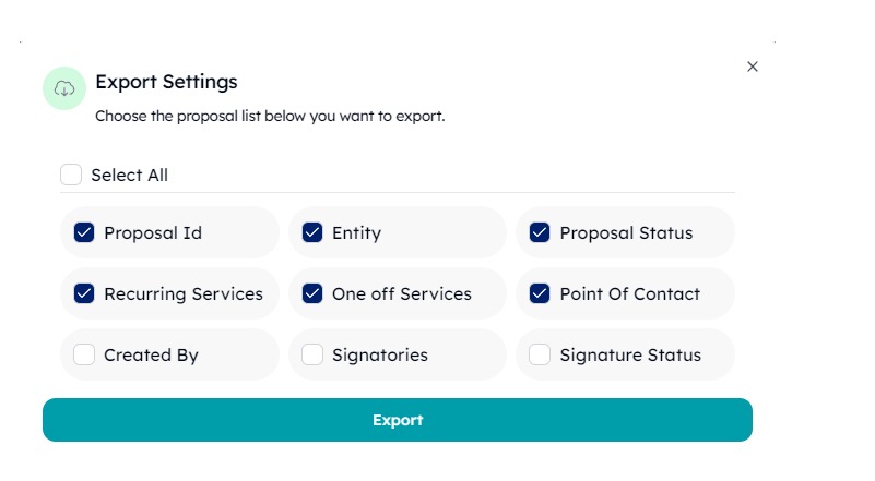 Customised Export Settings