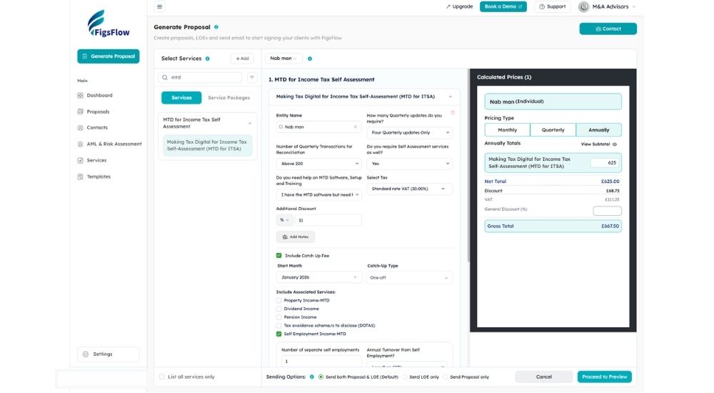Step 1 - Generate Proposal & Configure Pricing - Streamline MTD Clients Onboarding with FigsFlow