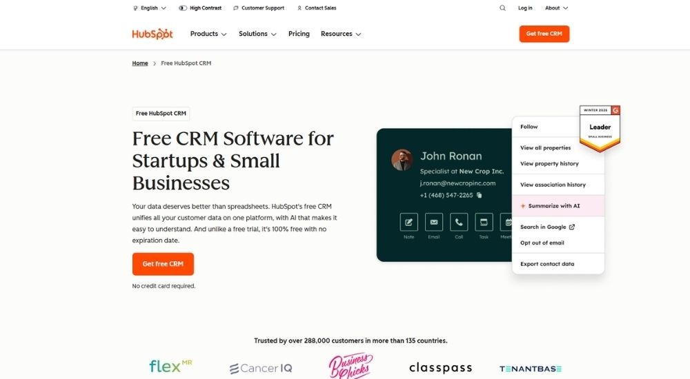 HubSpot CRM- Free CRM for Accountants, Startup & Small Businesses