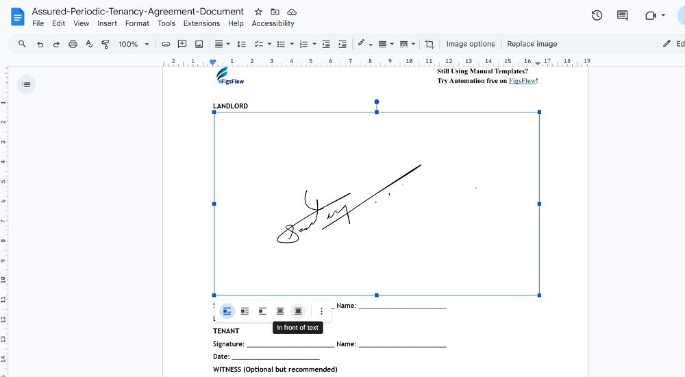 Step 03- Set the Image - How to add an electronic signature in google docs