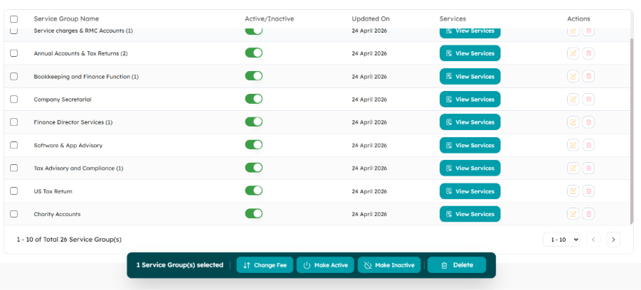 increase accounting fees in bulk