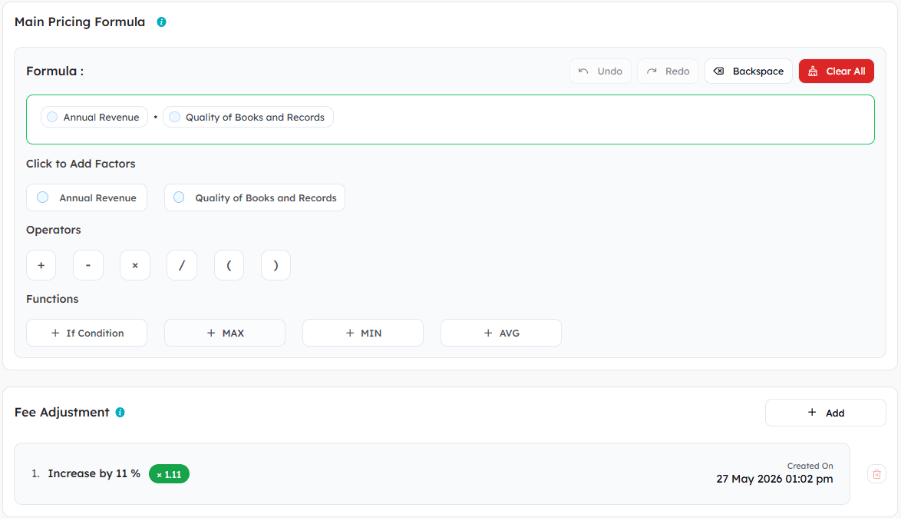 increase accounting fees in bulk in the FigsFlow Services page