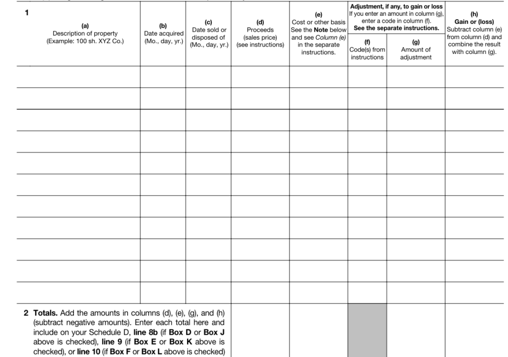 How to Fill Each Column on Form 8949