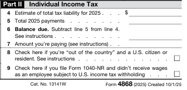 How to complete form 4868 Part II