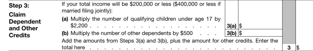 IRS W-4 Form Claim Dependent and Other Credits