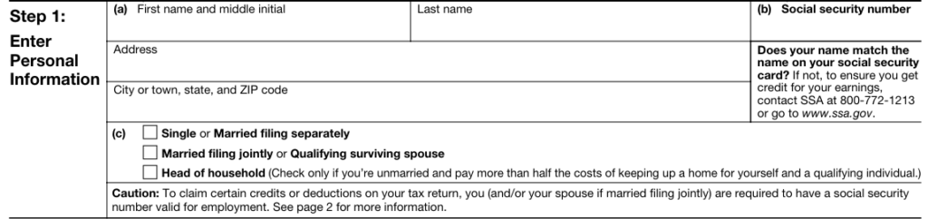 IRS W-4 Form Step 1 Enter Your Personal Information