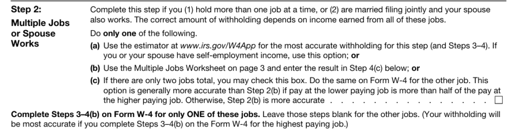 IRS W-4 Form Step 2 Multiple Jobs or Spouse Works