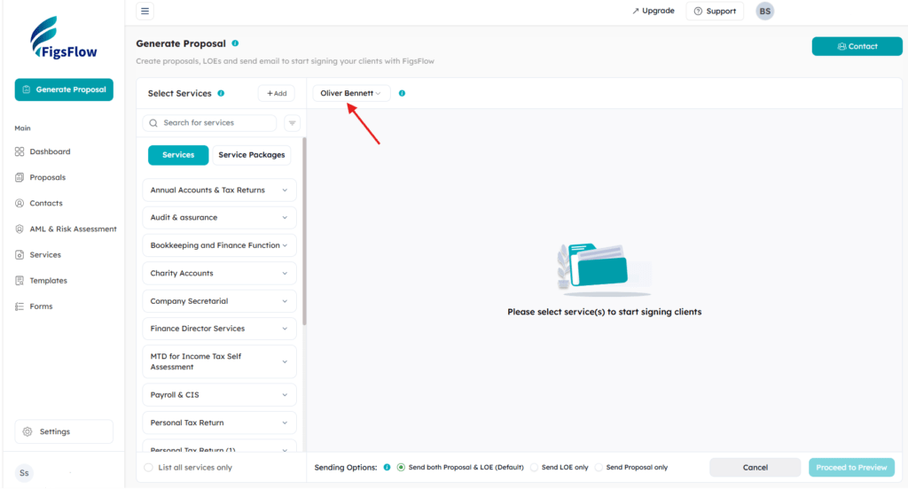 Step 1- How to create an engagement letter in FigsFlow