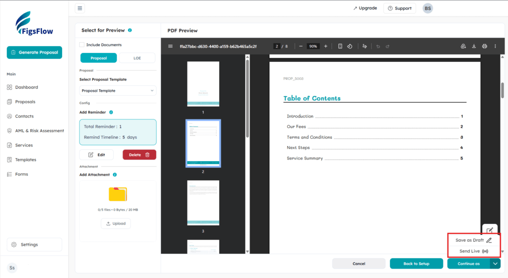 Step 7 - How to create an engagement letter in FigsFlow