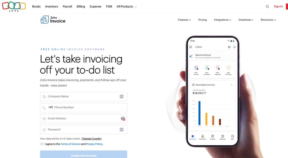 Zoho Invoice - tracking and billing software for accountants